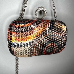 Multicolor Sequin Clutch Bag / Sequin / Vintage  / Ring Clasp